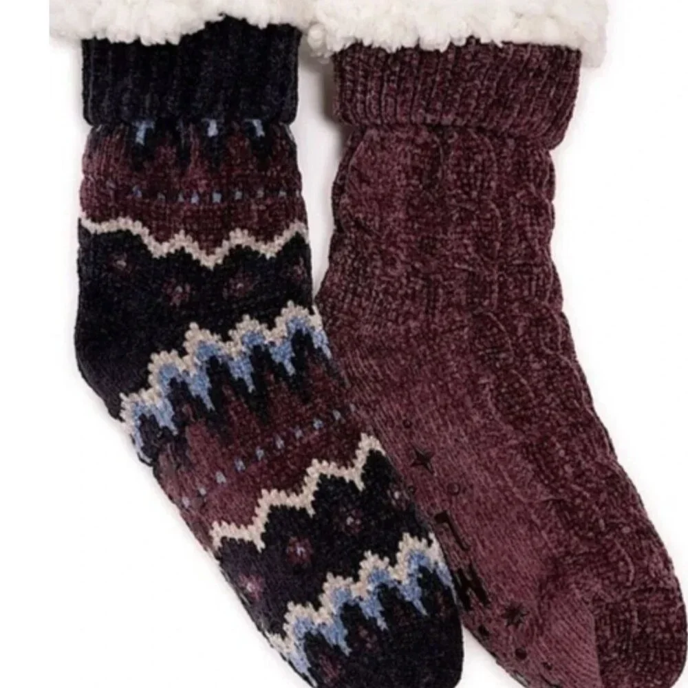 MUK LUKS Women's 2 Pack Lined Socks Faux Fur SIZE 5-7 Purple NEW